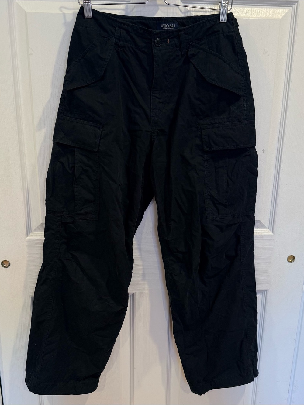 Who A.U Black Baggy Cargo Pants Korean Streetwear Utility Pants Size M